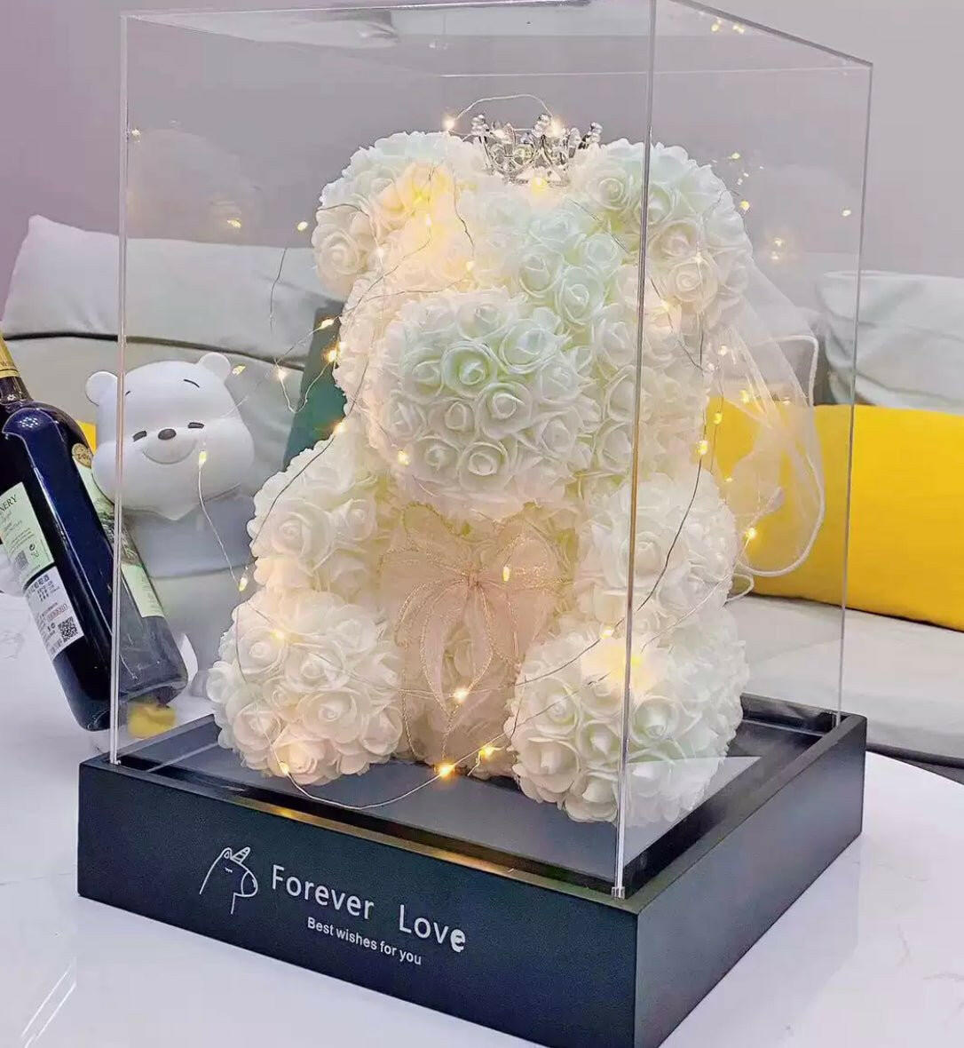 520 Eternal Flower Rose Bear Delight Box with Gift Packaging - Bewell Home