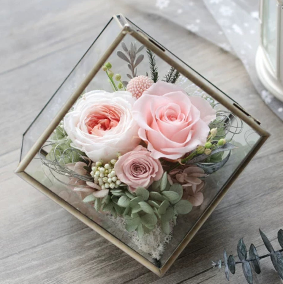 Forever Blooming Rose Arrangement in Elegant Glass Box