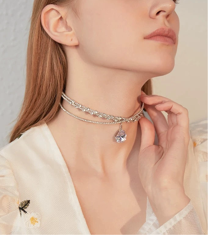 Rhinestone Zircon Drop Choker Necklace/Headband