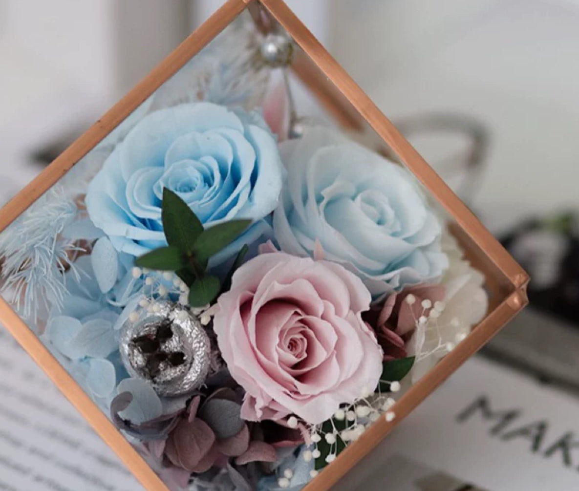 Forever Blooming Rose Arrangement in Elegant Glass Box