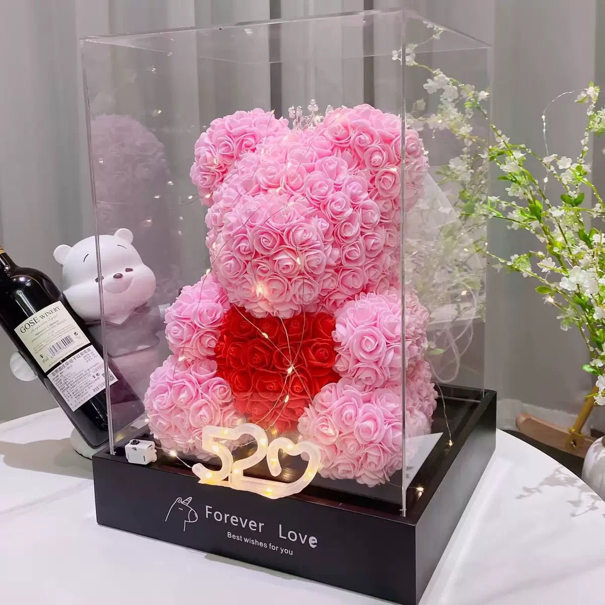 520 Eternal Flower Rose Bear Delight Box with Gift Packaging - Bewell Home