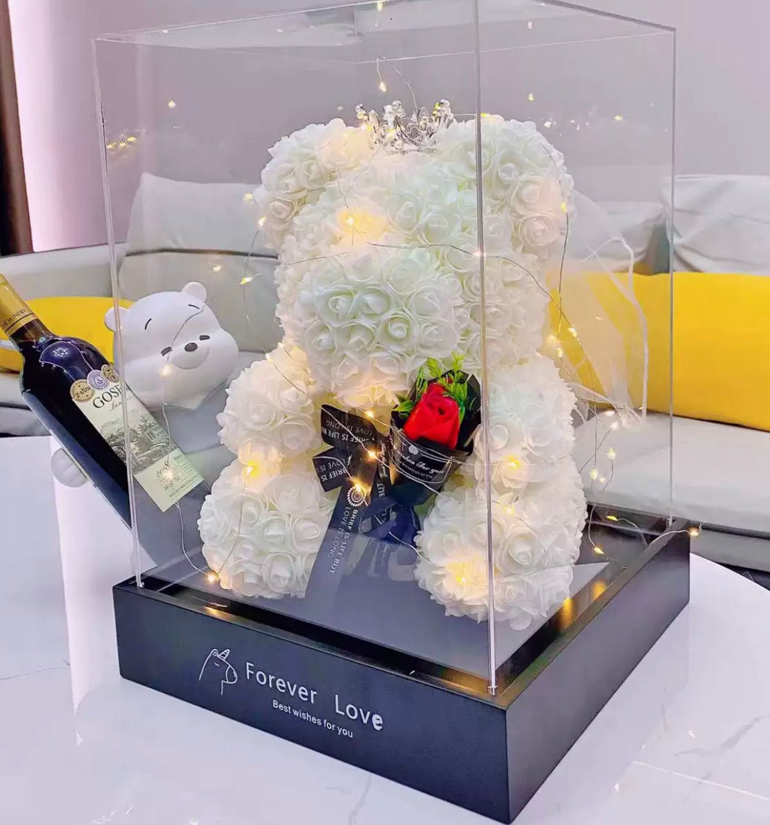 520 Eternal Flower Rose Bear Delight Box with Gift Packaging - Bewell Home