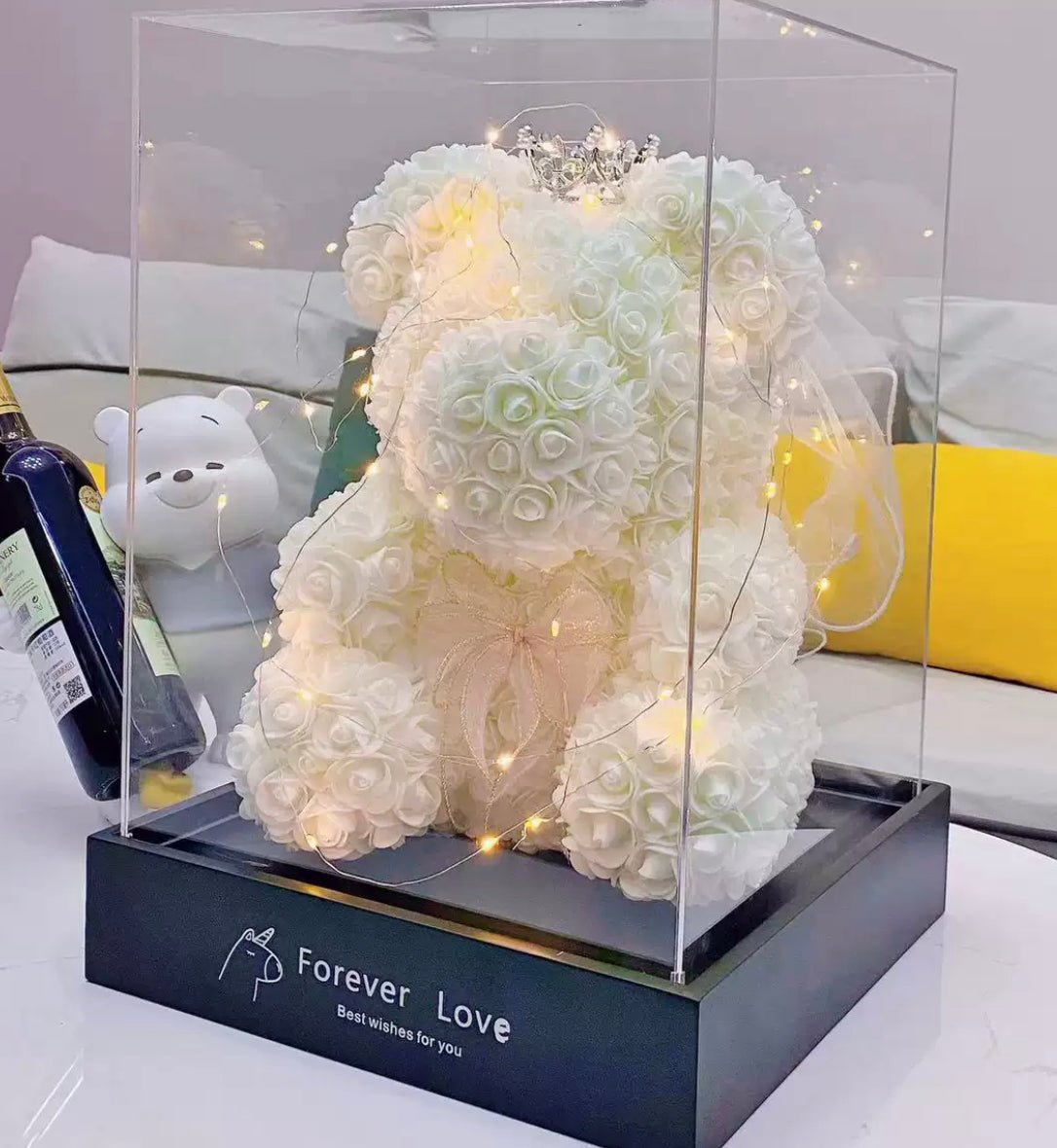 520 Eternal Flower Rose Bear Delight Box with Gift Packaging - Bewell Home