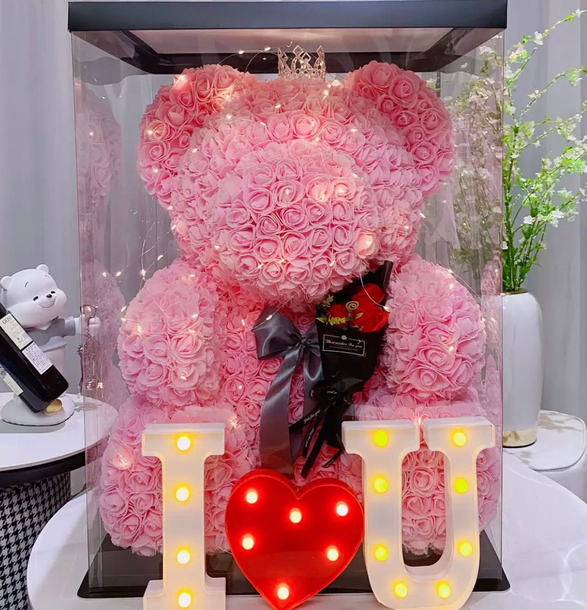 520 Eternal Flower Rose Bear Delight Box with Gift Packaging - Bewell Home