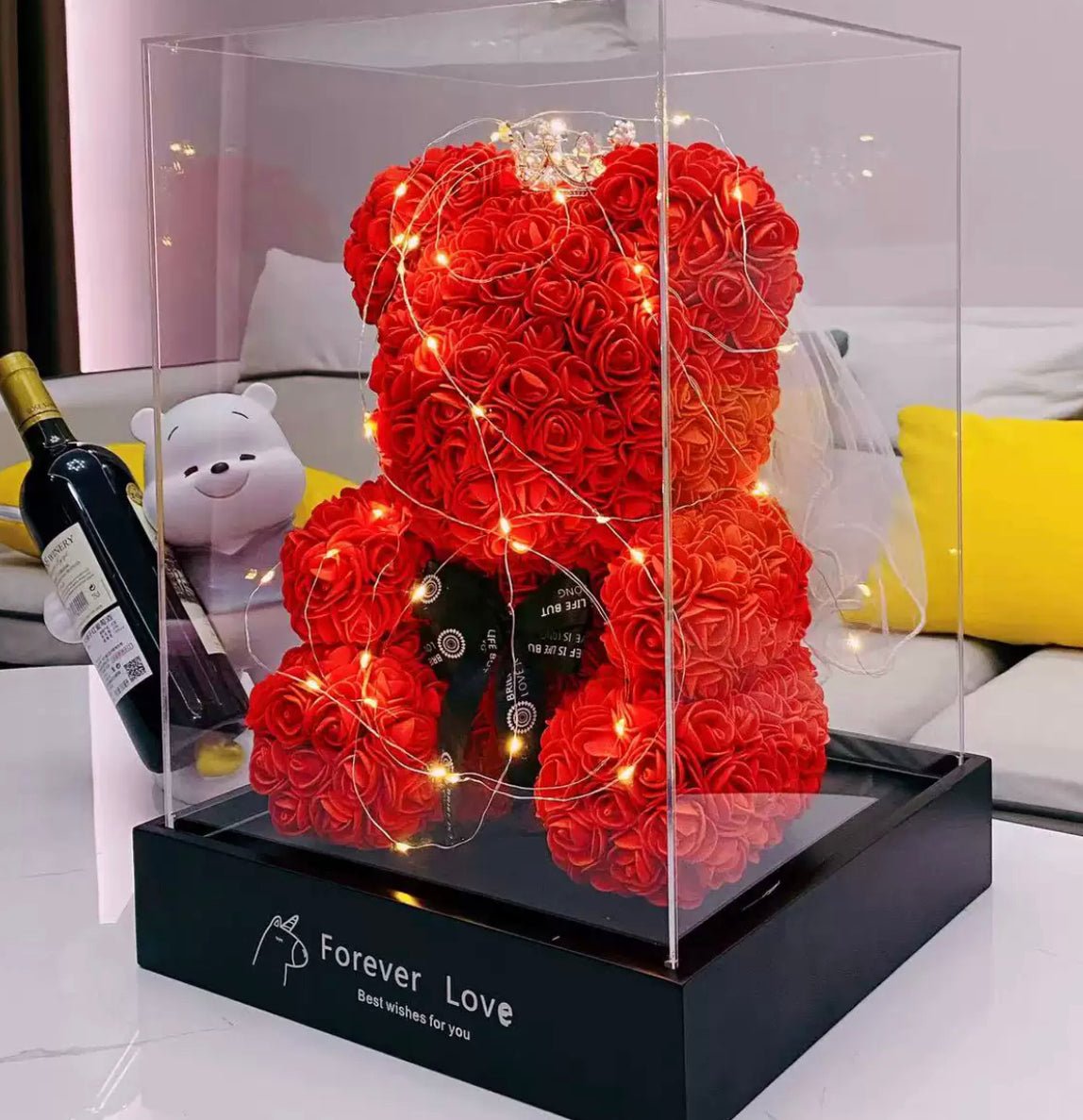 520 Eternal Flower Rose Bear Delight Box with Gift Packaging - Bewell Home