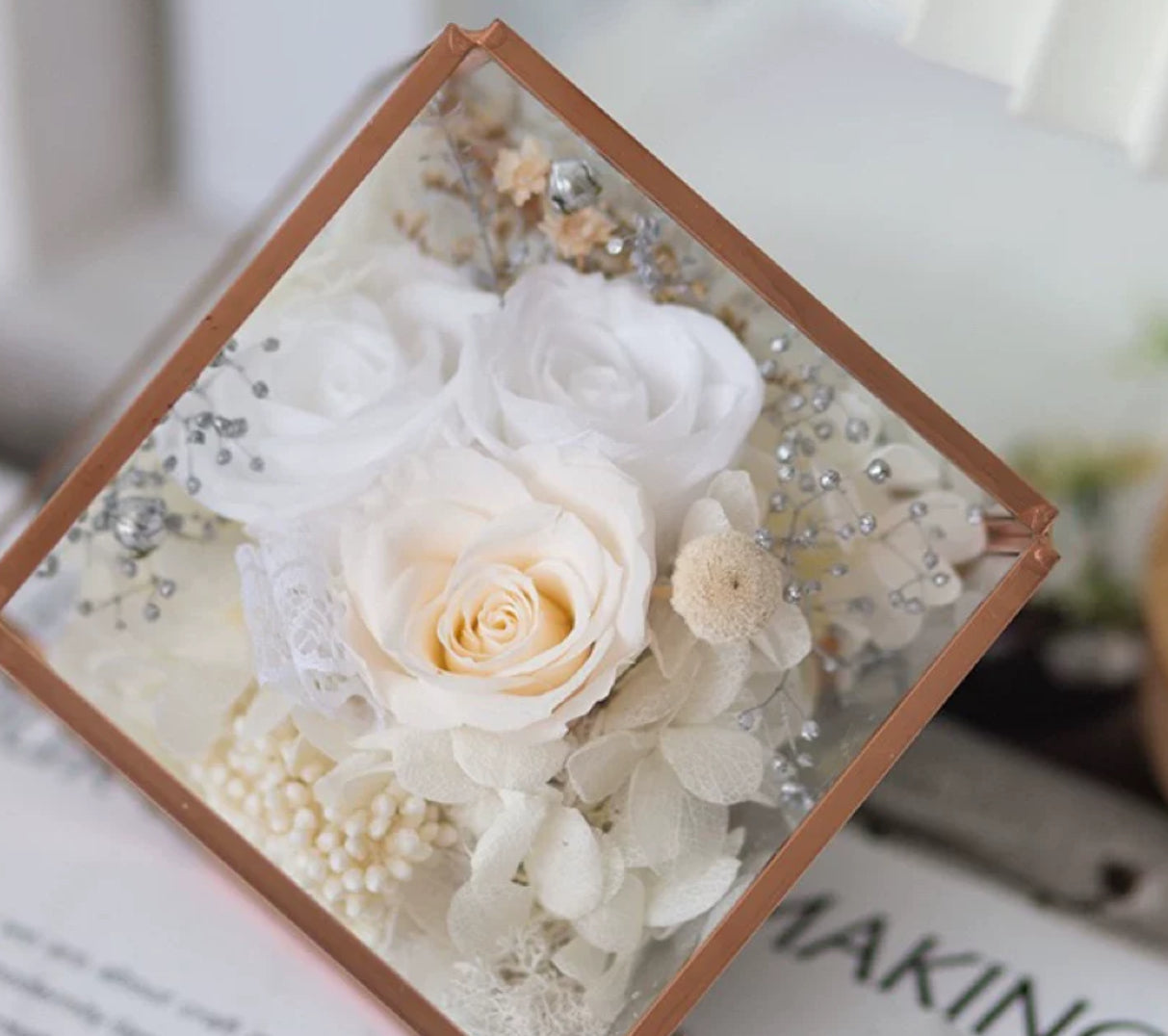 Forever Blooming Rose Arrangement in Elegant Glass Box