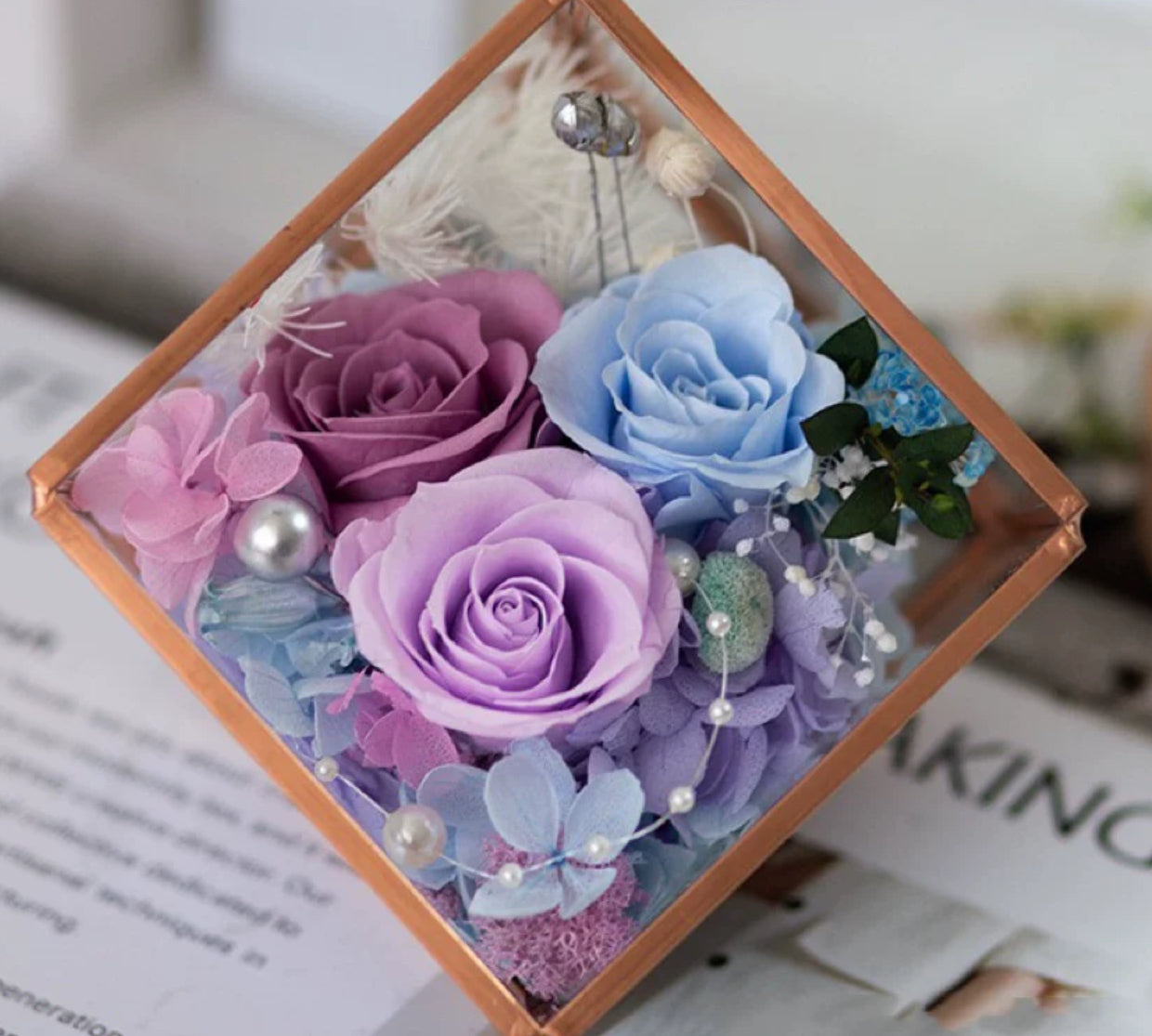 Forever Blooming Rose Arrangement in Elegant Glass Box