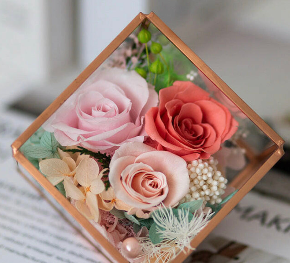 Forever Blooming Rose Arrangement in Elegant Glass Box