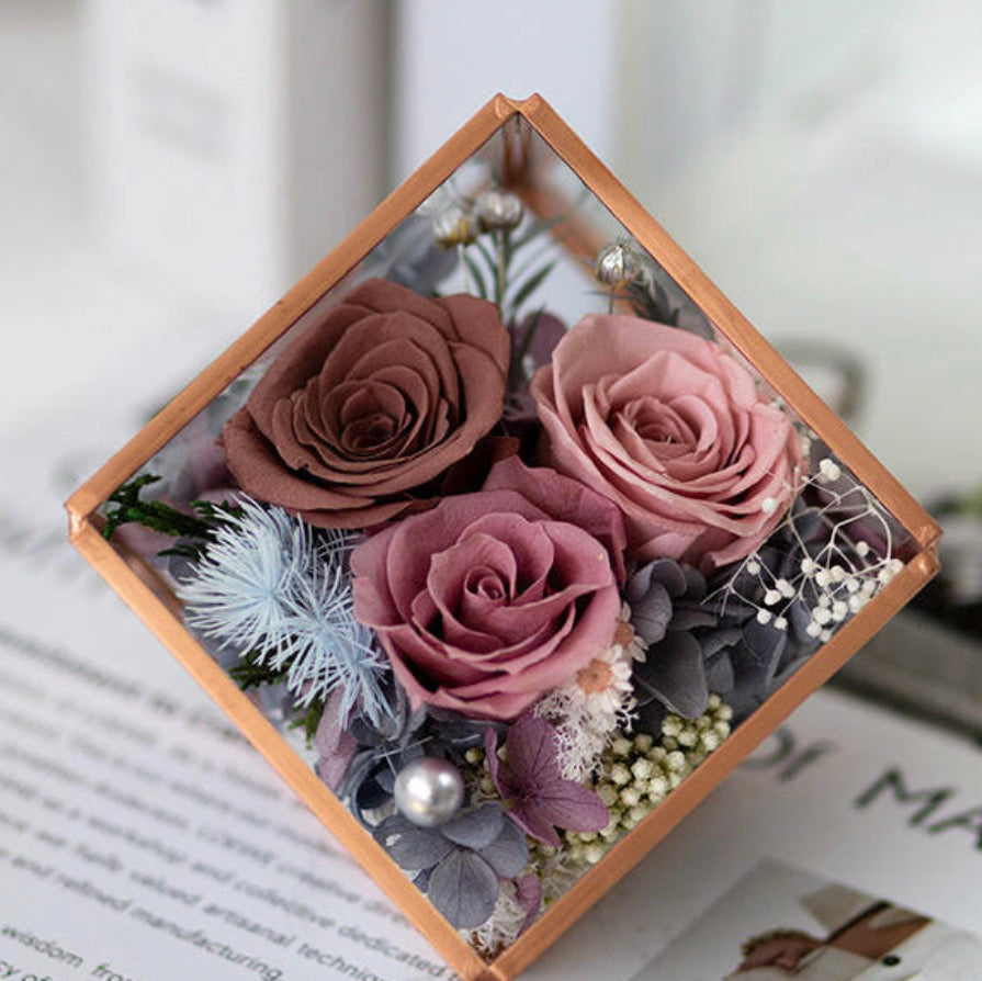 Forever Blooming Rose Arrangement in Elegant Glass Box