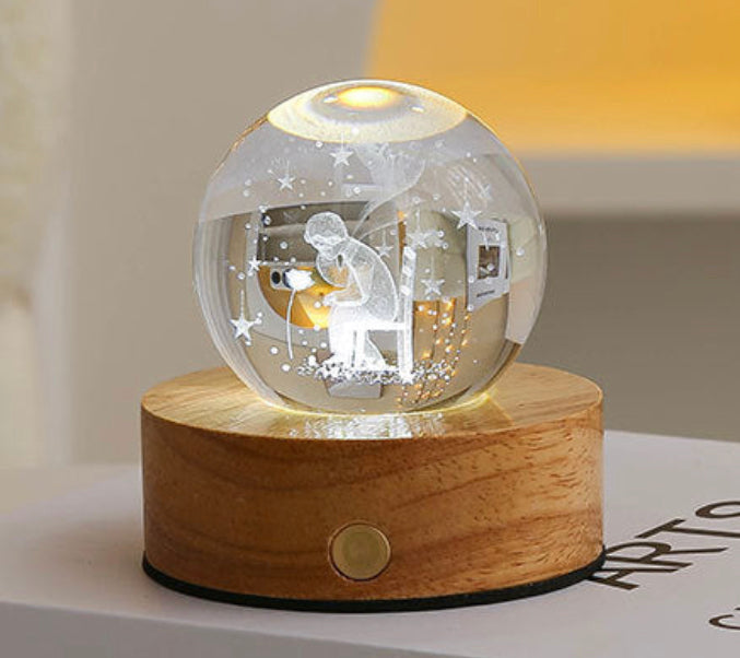 Celestial LED Glass Night Lamp with Starry Sky Effect.