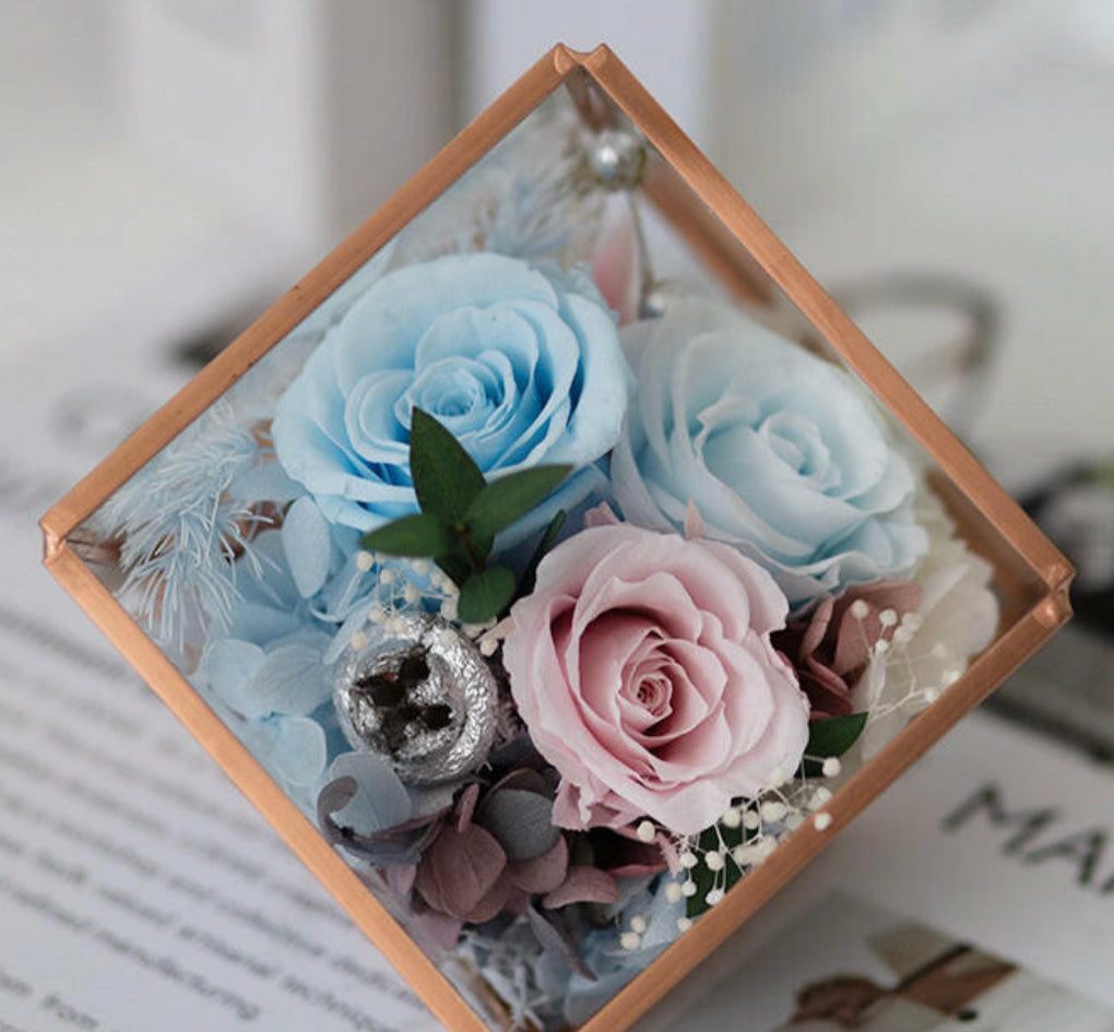 Forever Blooming Rose Arrangement in Elegant Glass Box