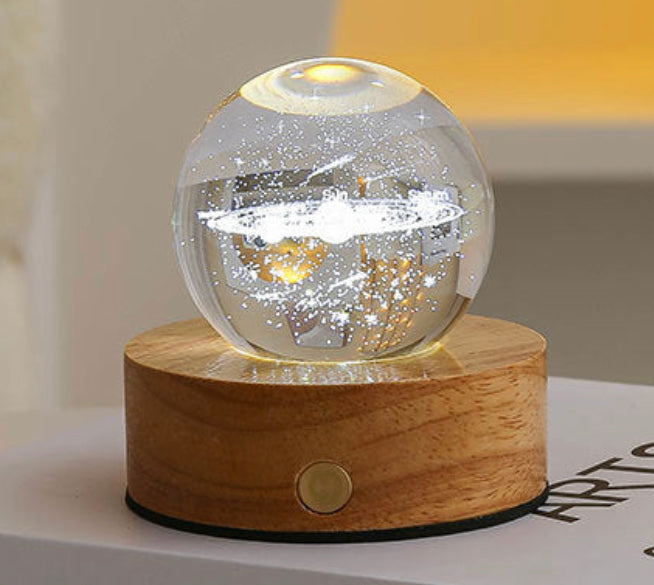 Celestial LED Glass Night Lamp with Starry Sky Effect.