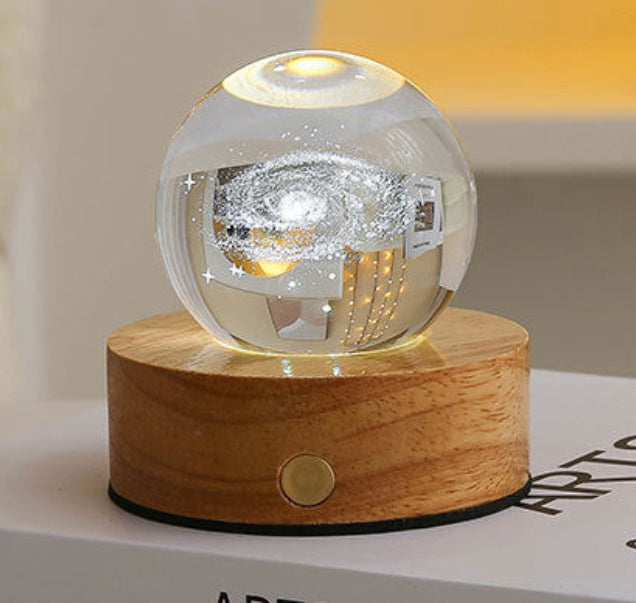 Celestial LED Glass Night Lamp with Starry Sky Effect.