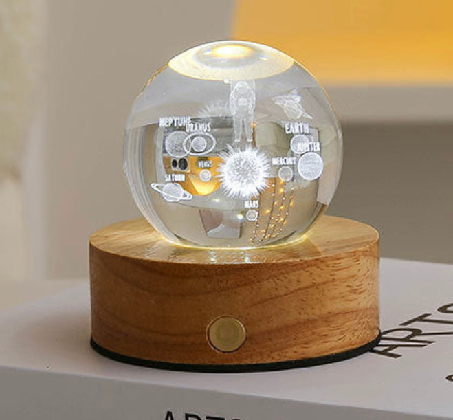 Celestial LED Glass Night Lamp with Starry Sky Effect.