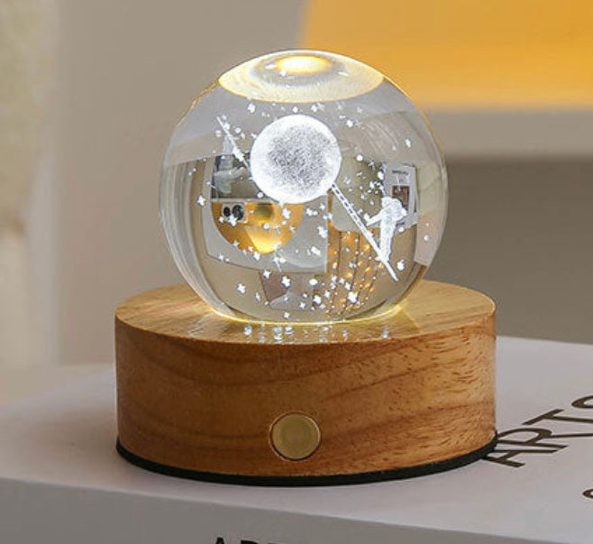 Celestial LED Glass Night Lamp with Starry Sky Effect.