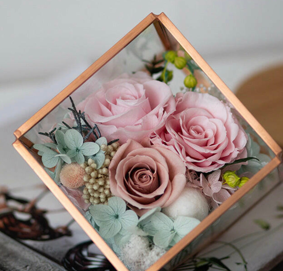 Forever Blooming Rose Arrangement in Elegant Glass Box