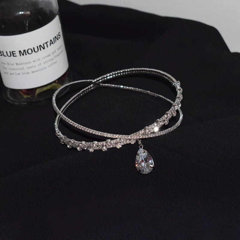 Rhinestone Zircon Drop Choker Necklace/Headband