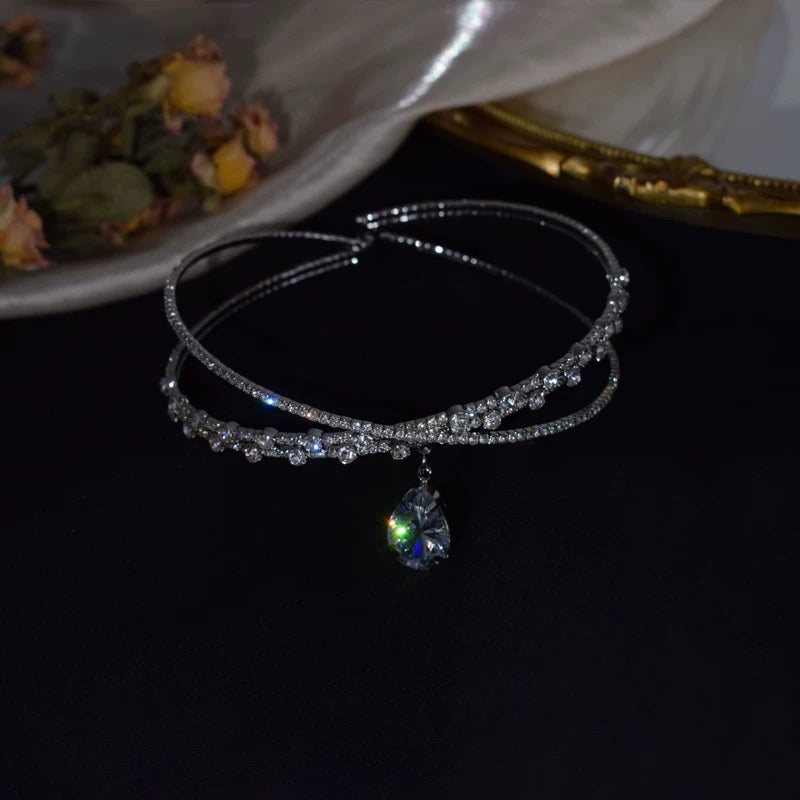 Rhinestone Zircon Drop Choker Necklace/Headband