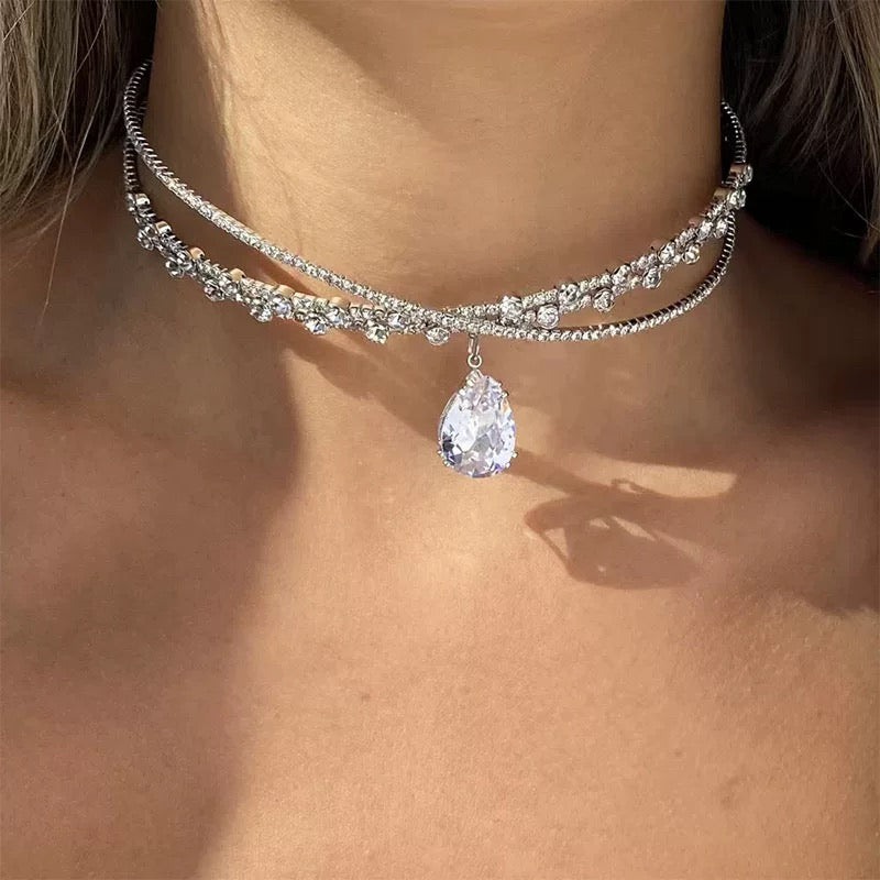 Rhinestone Zircon Drop Choker Necklace/Headband