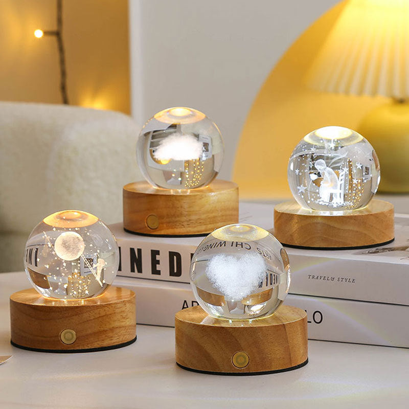 Celestial LED Glass Night Lamp with Starry Sky Effect.