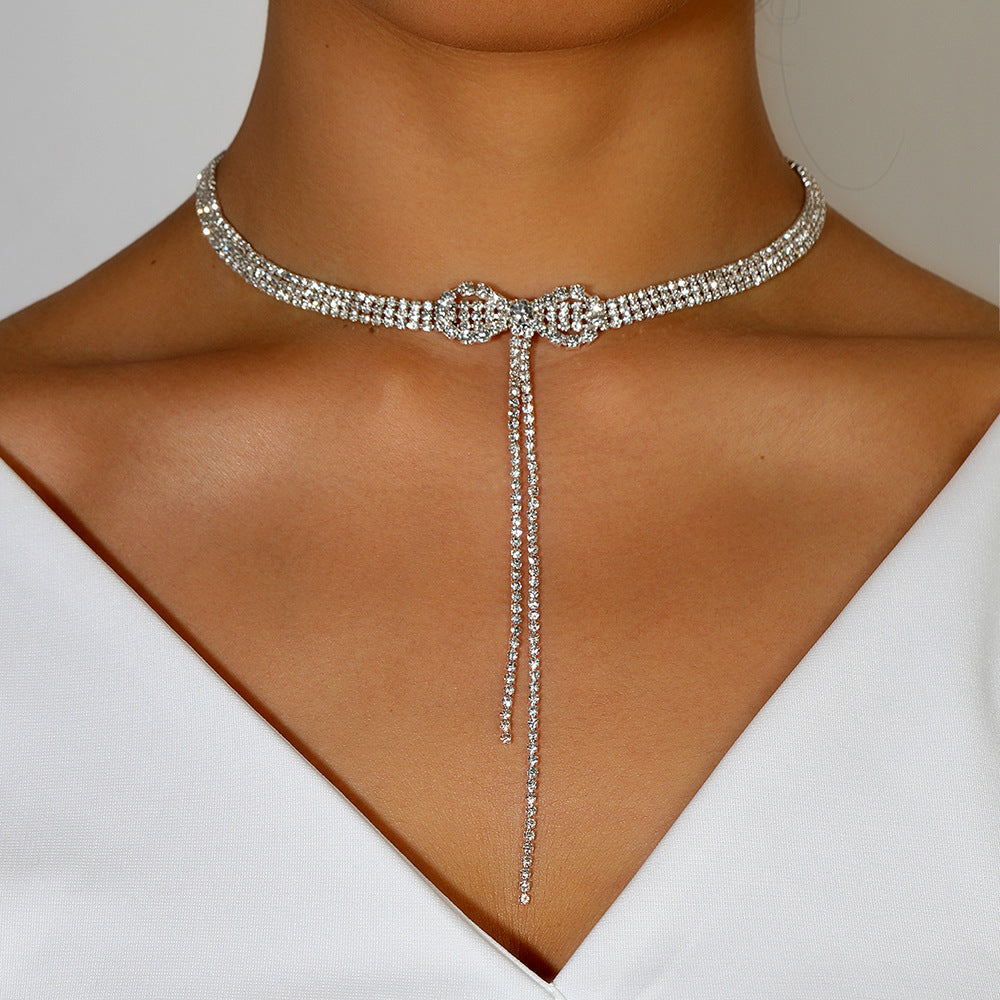 Bow Rhinestone Necklace Choker