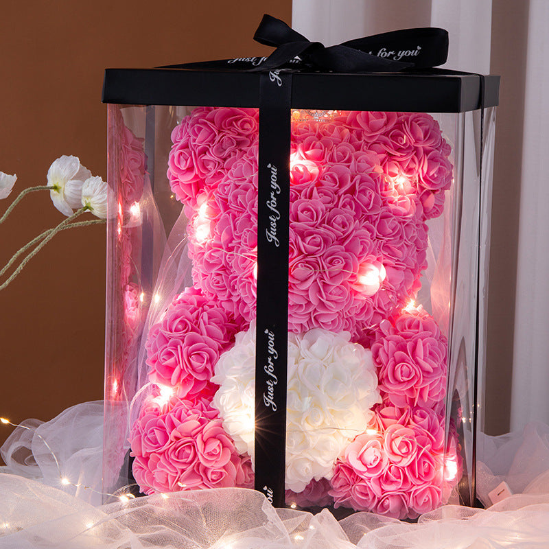 520 Eternal Flower Rose Bear Delight Box with Gift Packaging