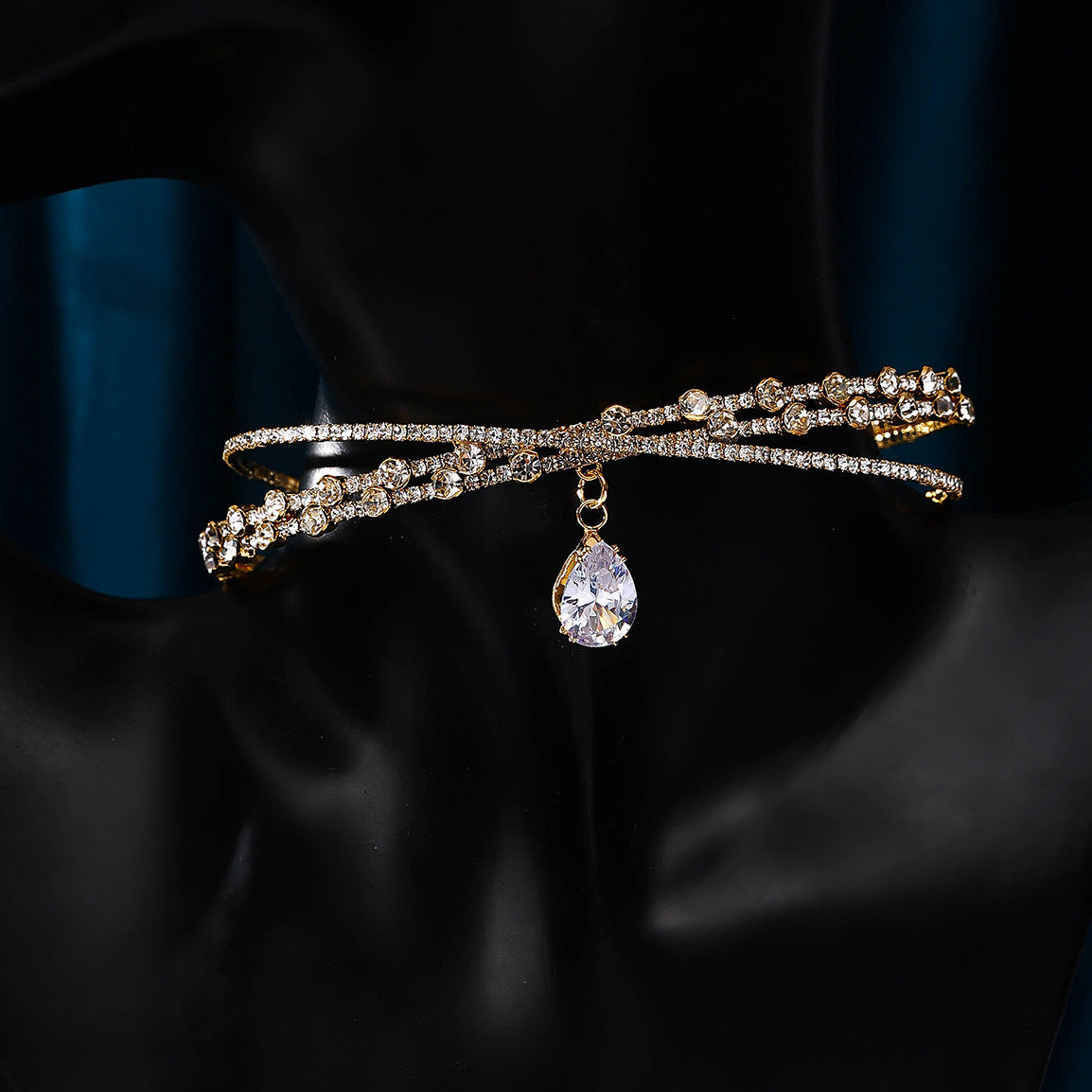 Rhinestone Zircon Drop Choker Necklace/Headband