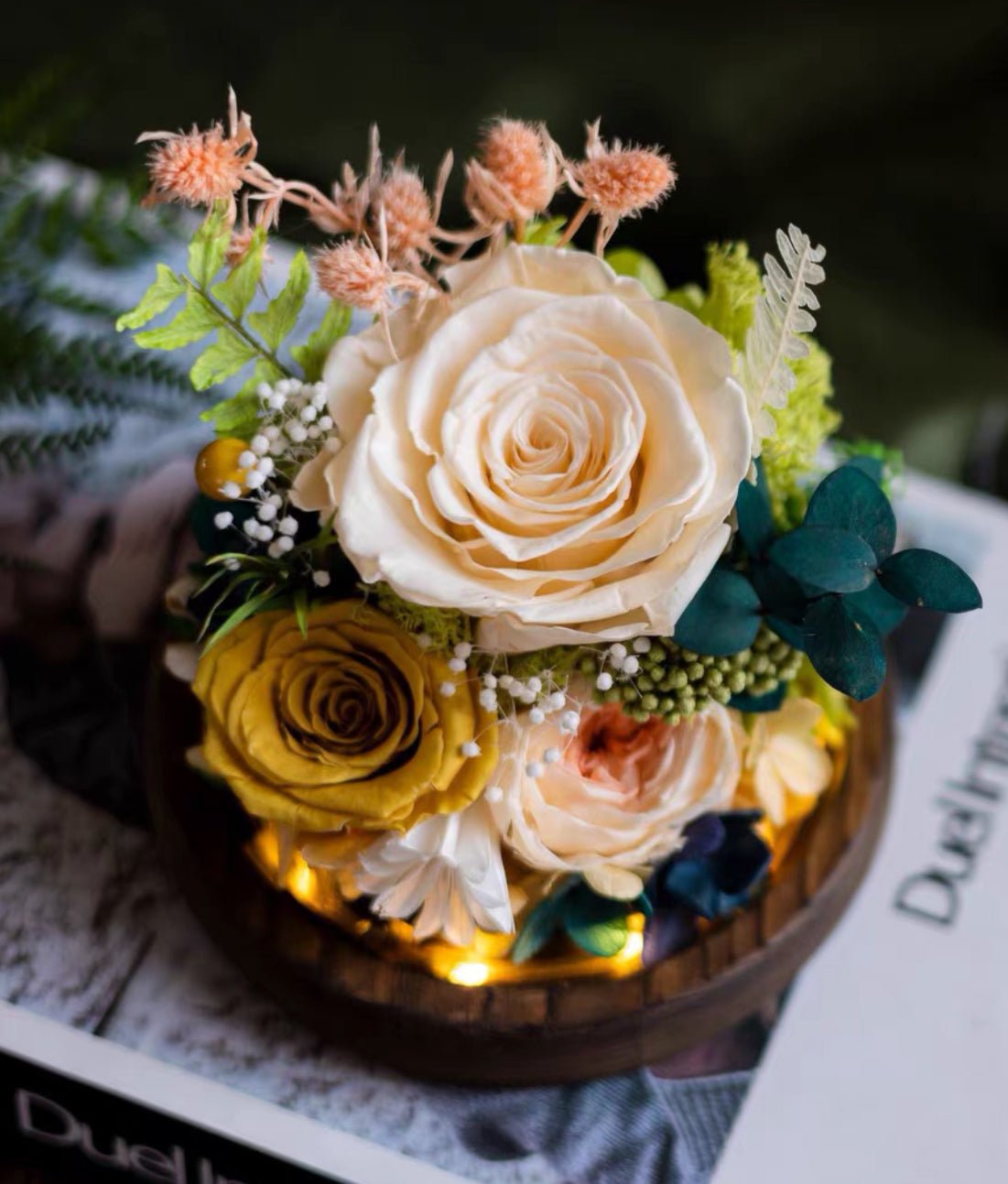 Eternal Flower Rose Bouquet with Glass Gift Box.