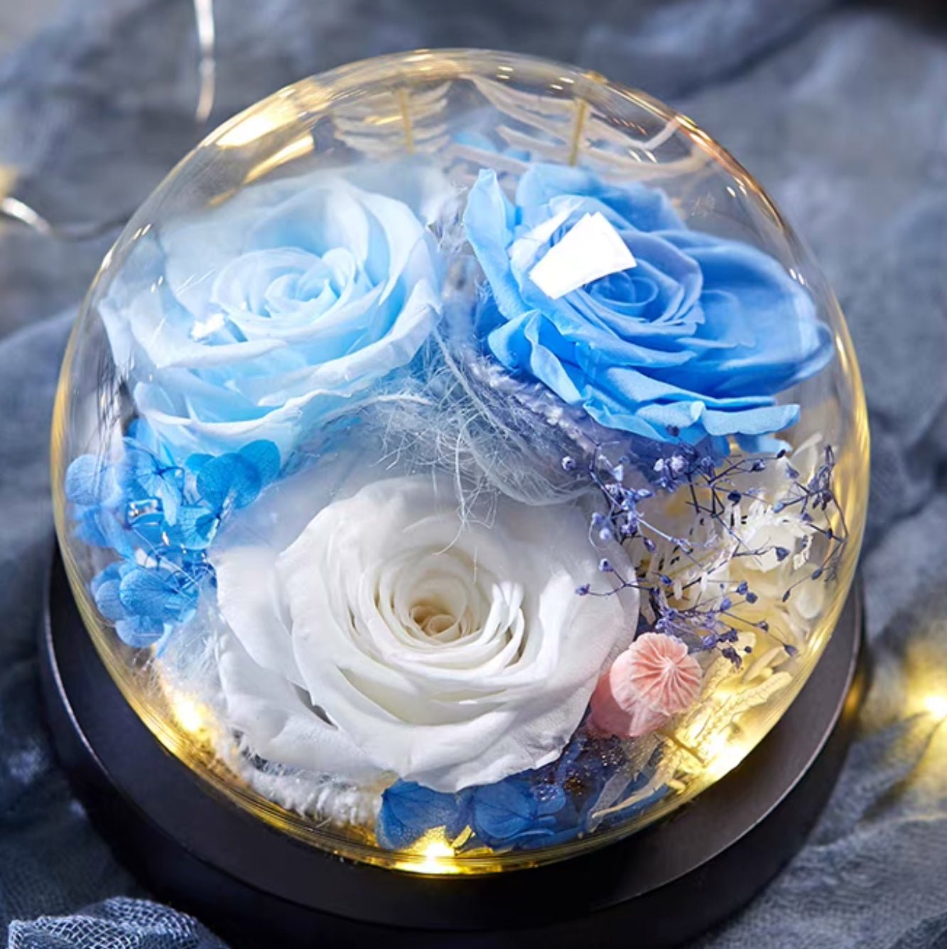 Eternal Flower Rose Bouquet with Glass Gift Box.