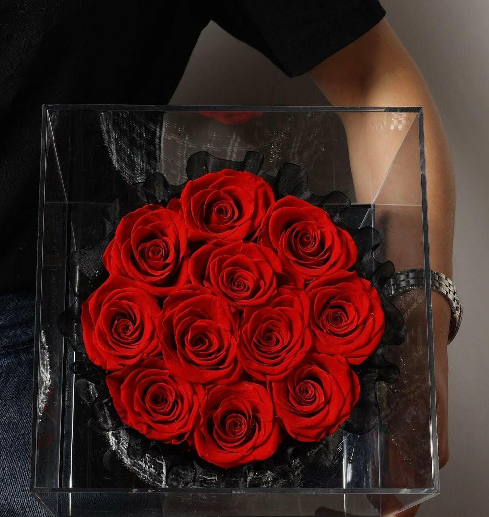 Eternal Flower Rose Bucket with Acrylic Gift Box.