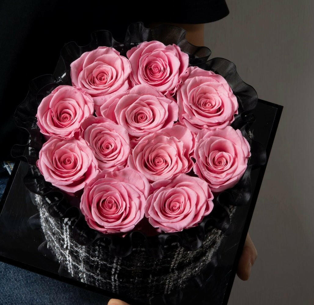 Eternal Flower Rose Bucket with Acrylic Gift Box.