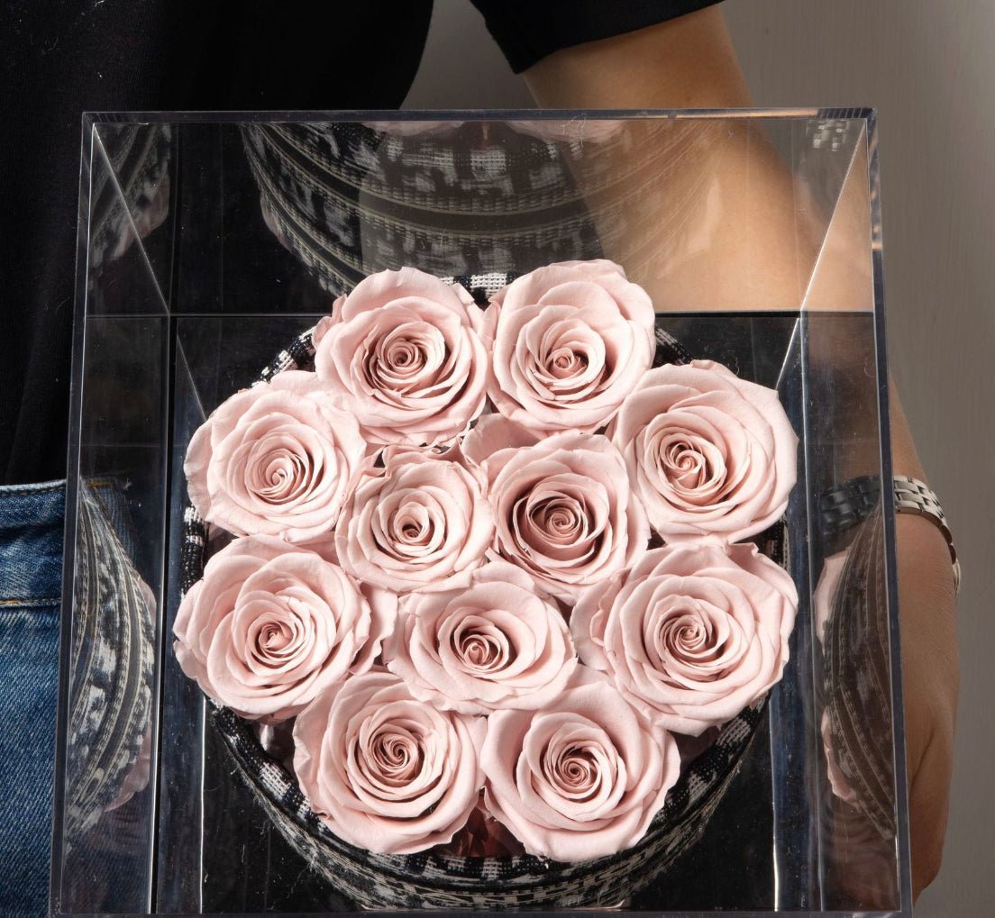 Eternal Flower Rose Bucket with Acrylic Gift Box - Bewell Home