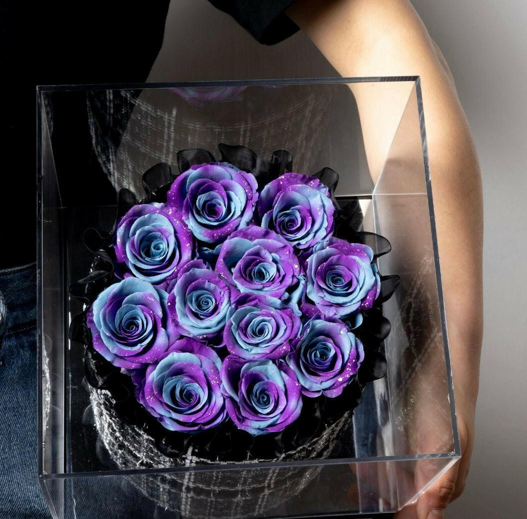 Eternal Flower Rose Bucket with Acrylic Gift Box.