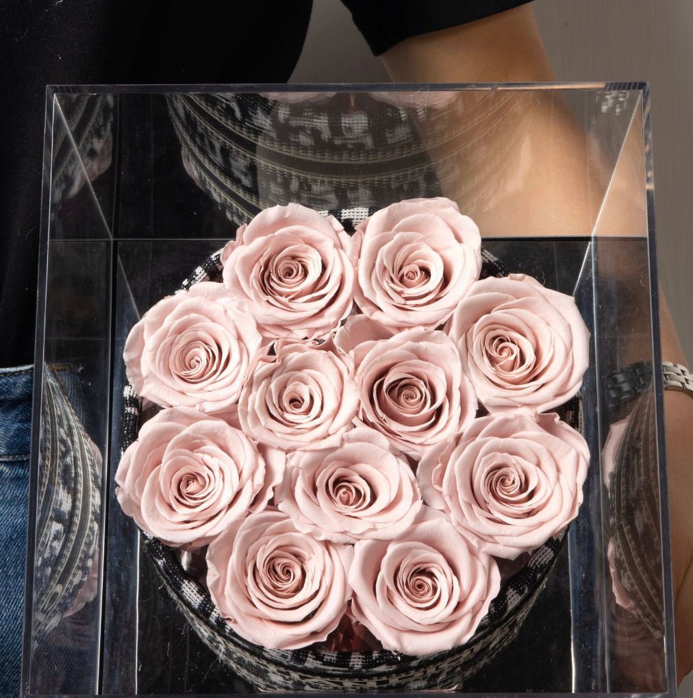 Eternal Flower Rose Bucket with Acrylic Gift Box - Bewell Home