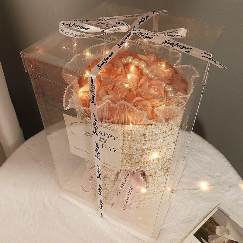 Flower Carnation Rose Bouquet with Light and Gift Box.