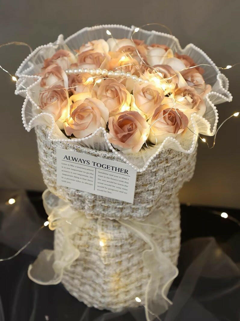 Flower Carnation Rose Bouquet with Light and Gift Box.