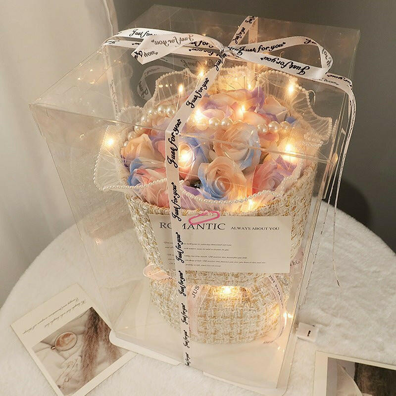 Flower Carnation Rose Bouquet with Light and Gift Box.