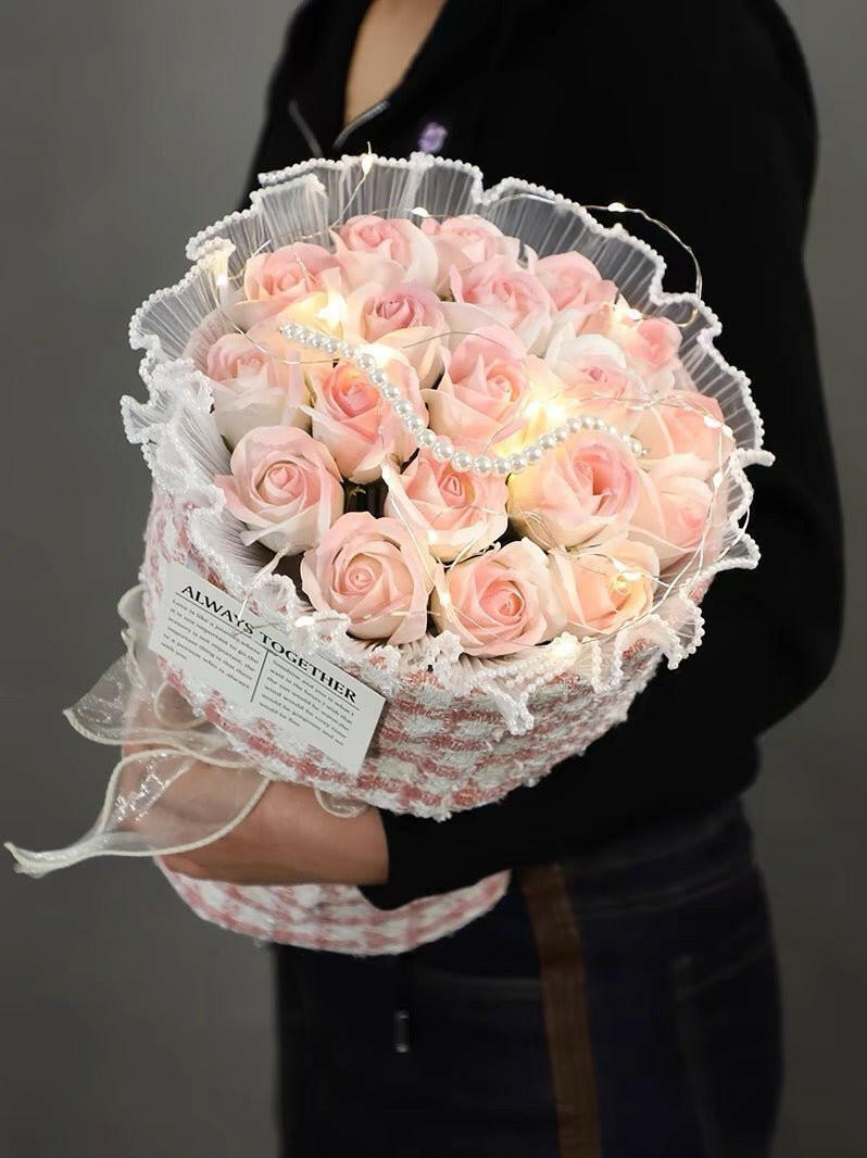 Flower Carnation Rose Bouquet with Light and Gift Box.