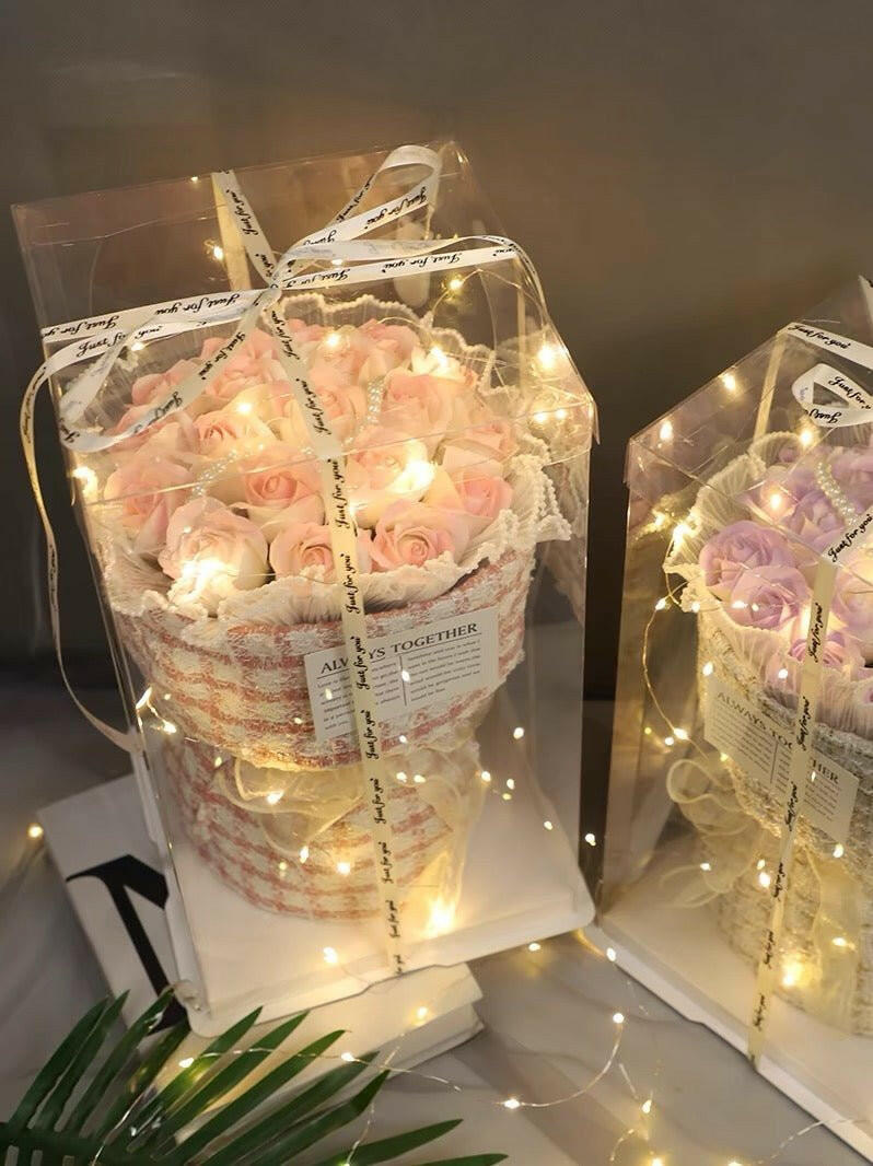 Flower Carnation Rose Bouquet with Light and Gift Box.